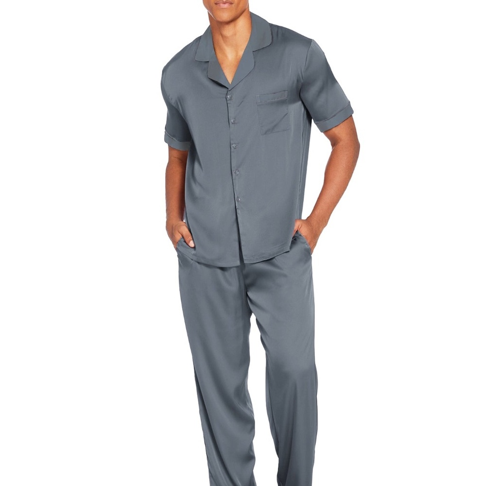 EKOUAER Men Classic Pajama Set in Dark Grey Button Top and Pants Men's XXL